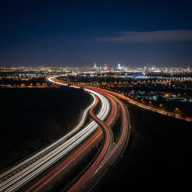 Night highway aerial